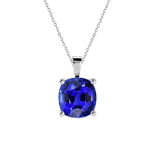 Solitaire Cushion Sri Lankan Sapphire Pendant With Chain 2.50 Carats - Gemstone Pendant-harrychadent.ca