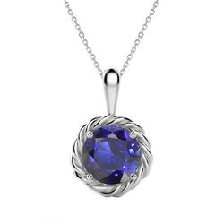 Solitaire Pendant Round Ceylon Sapphire Rope Style Gold 2 Carats