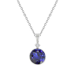 Round Natural Blue Sapphire & Diamond Pendant 2 Stones 1.75 Carats