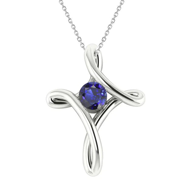 Solitaire Round Ceylon Sapphire Pendant Twisted Style Gold 1 Carat - Gemstone Pendant-harrychadent.ca