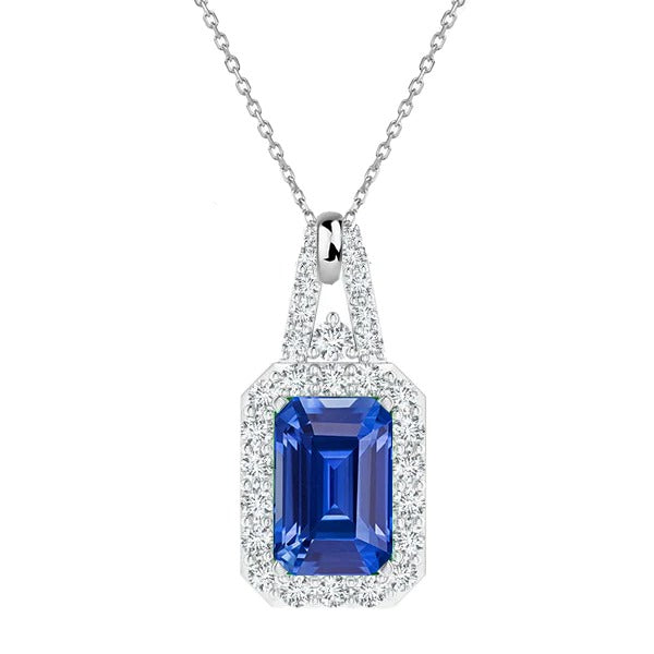 Lady’s Halo Pendant Emerald Ceylon Sapphire & Diamond 3.75 Carats - Gemstone Pendant-harrychadent.ca