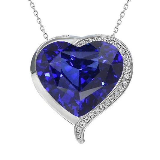 Heart Pendant Blue Sapphire & Round Diamond Bezel Set 6.25 Carats - Gemstone Pendant-harrychadent.ca