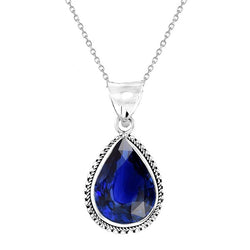 Solitaire Pear Ceylon Sapphire & Natural Earth Mined Diamond Pendant Vintage Style 2 Carats