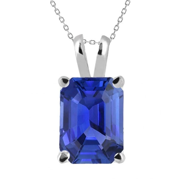 Asscher Blue Sapphire Solitaire Pendant Gold Ladies Jewelry 5 Carats - Gemstone Pendant-harrychadent.ca