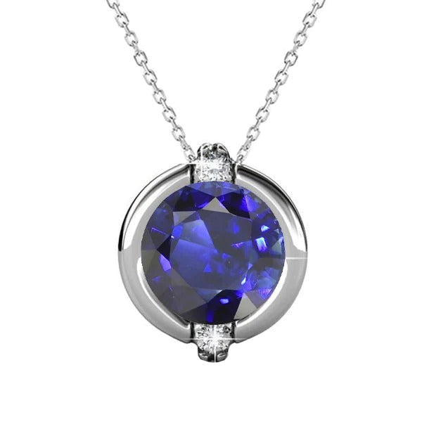 Ceylon Sapphire & Diamond Round Pendant Women’s Jewelry 3.25 Carats - Gemstone Pendant-harrychadent.ca