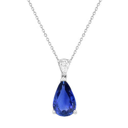 Pear Sapphire & Natural Earth Mined Diamond Teardrop Pendant With Chain 1.25 Carats