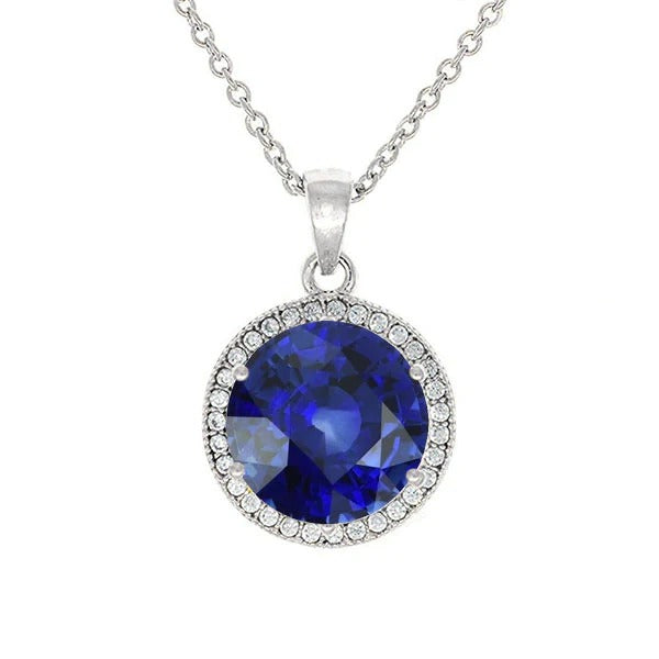 Halo Pendant Round Gemstone 14K Gold Ladies Jewelry 3.25 Carats - Gemstone Pendant-harrychadent.ca