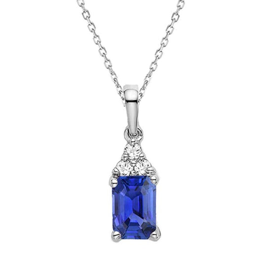 Ladies Emerald Ceylon Sapphire & Diamond Pendant Necklace 1.25 Carats - Gemstone Pendant-harrychadent.ca