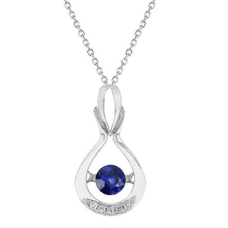 14K Gold Round Natural Blue Sapphire & Diamond Pendant 0.75 Carats - Gemstone Pendant-harrychadent.ca