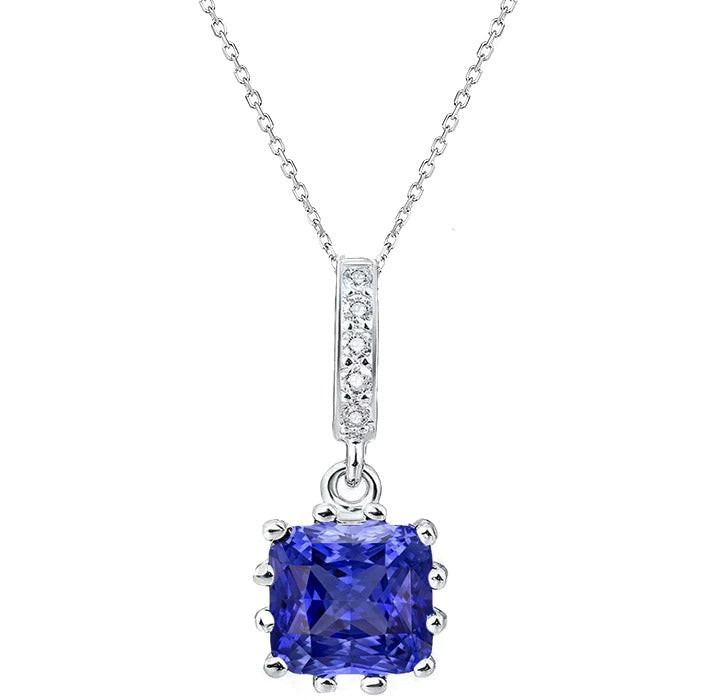 Ladies Radiant Sapphire & Diamond Pendant 12 Prong Set 2.25 Carats - Gemstone Pendant-harrychadent.ca