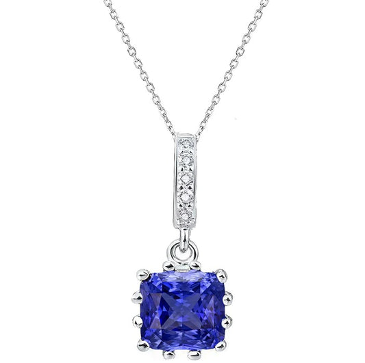 Ladies Radiant Sapphire & Diamond Pendant 12 Prong Set 2.25 Carats - Gemstone Pendant-harrychadent.ca