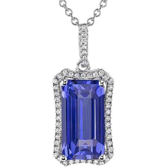 6.75 Carats Halo Pendant Emerald Blue Sapphire & Round Diamond Gold - Gemstone Pendant-harrychadent.ca