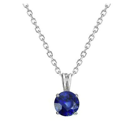 Women’s Solitaire Pendant Round Sri Lanka Sapphire Prong Set 1 Carat Gold - Gemstone Pendant-harrychadent.ca