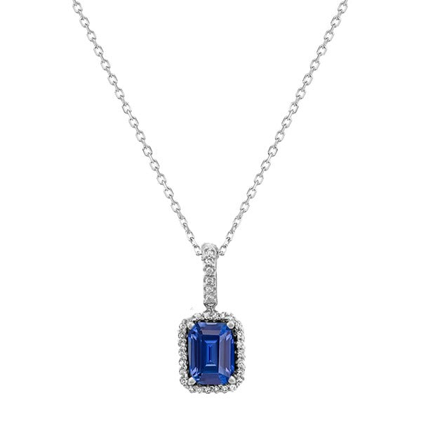 Lady’s Halo Pendant Emerald Ceylon Sapphire & Diamond 1.75 Carats - Gemstone Pendant-harrychadent.ca