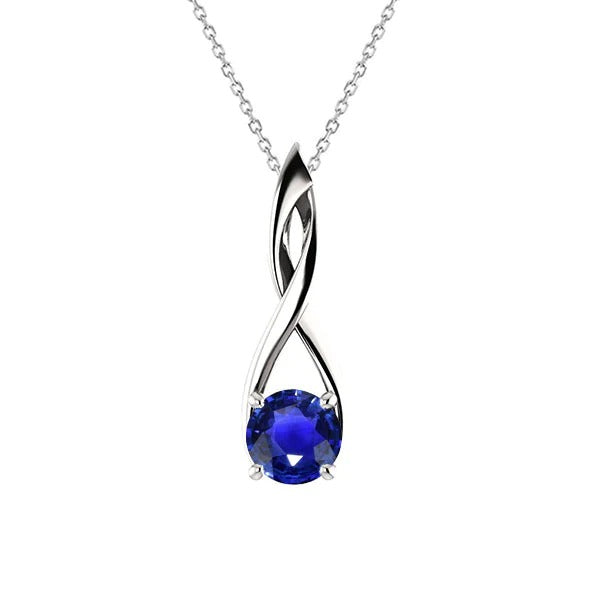 Solitaire Pendant Round Blue Sapphire Prong Infinity Style 1 Carat - Gemstone Pendant-harrychadent.ca
