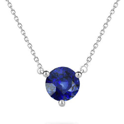 Solitaire Round Blue Sapphire Pendant Dog Ear 3 Prong Set 2 Carats