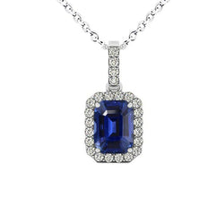 Halo Emerald Blue Sapphire & Round Natural Earth Mined Diamond Pendant 3 Carats