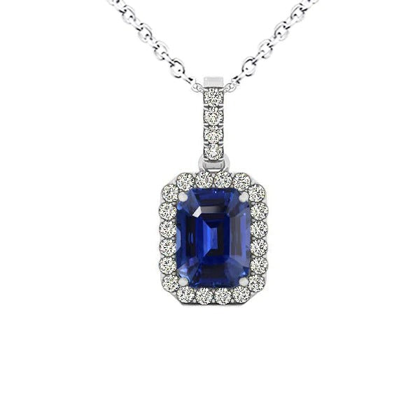 Halo Emerald Blue Sapphire & Round Diamond Pendant 3 Carats - Gemstone Pendant-harrychadent.ca