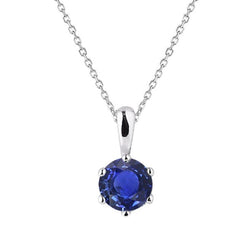 Solitaire Round Ceylon Sapphire Pendant 6 Prong Set 1.50 Carats Gold