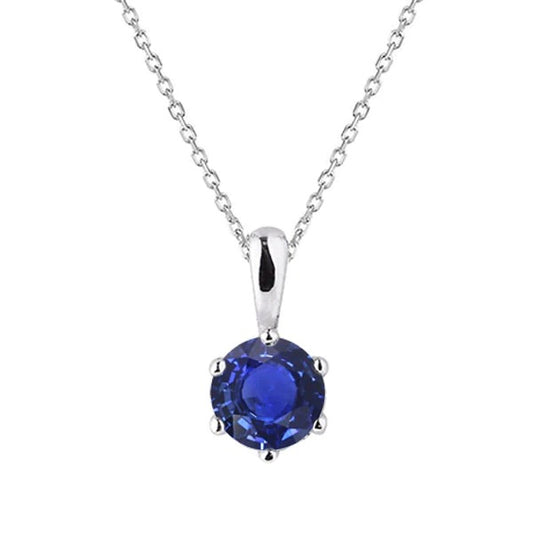 Solitaire Round Ceylon Sapphire Pendant 6 Prong Set 1.50 Carats Gold - Gemstone Pendant-harrychadent.ca