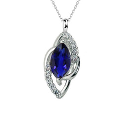 Marquise Ceylon Sapphire & Natural Earth Mined Diamond Pendant Necklace Gold 1.75 Carat