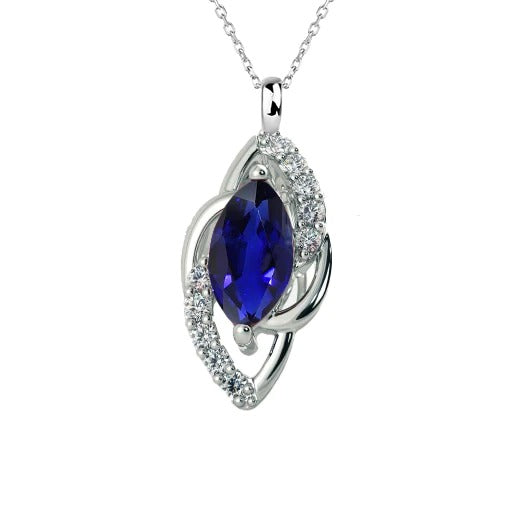 Marquise Ceylon Sapphire & Diamond Pendant Necklace Gold 1.75 Carat - Gemstone Pendant-harrychadent.ca