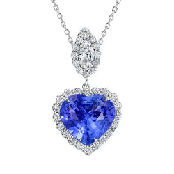Light Blue Sapphire Halo Pendant & Natural Earth Mined Diamond With Chain 4.25 Carats