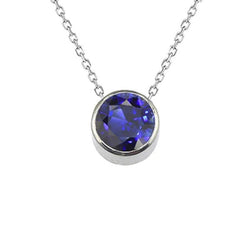 Round Ceylon Sapphire Pendant Necklace Bezel Set Jewelry 1.50 Carats