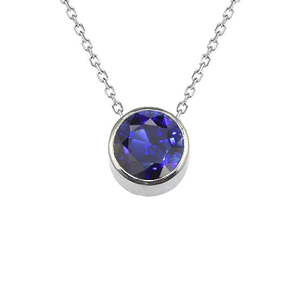 Round Ceylon Sapphire Pendant Necklace Bezel Set Jewelry 1.50 Carats - Gemstone Pendant-harrychadent.ca