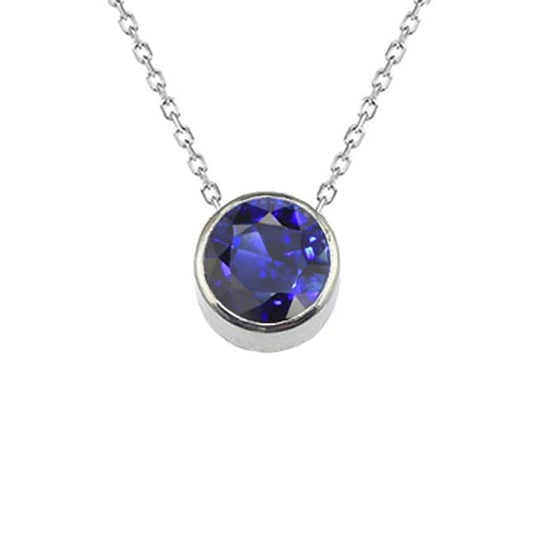 Round Ceylon Sapphire Pendant Necklace Bezel Set Jewelry 1.50 Carats - Gemstone Pendant-harrychadent.ca