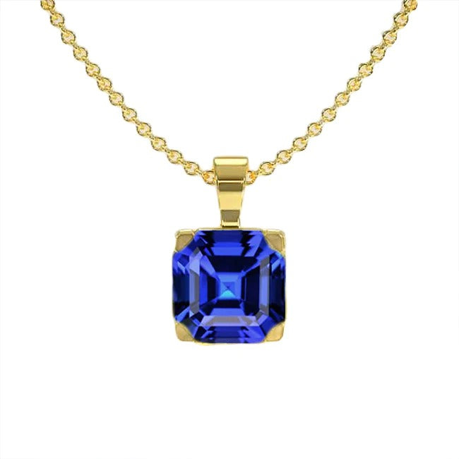 Asscher Blue Sapphire Solitaire Pendant Necklace 3 Carats - Gemstone Pendant-harrychadent.ca
