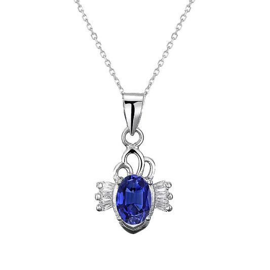 Baguette Diamond & Oval Ceylon Sapphire Pendant Necklace 1.75 Carats - Gemstone Pendant-harrychadent.ca