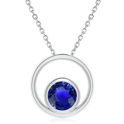 Circle Pendant Round Sri Lankan Sapphire Bezel Set Necklace 2 Carats