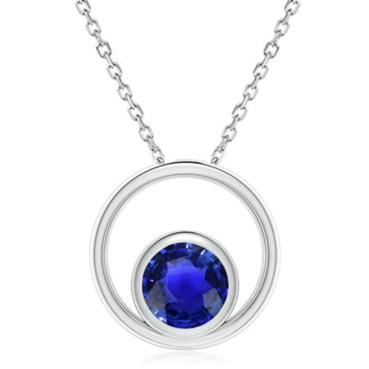 Circle Pendant Round Sri Lankan Sapphire Bezel Set Necklace 2 Carats - Gemstone Pendant-harrychadent.ca