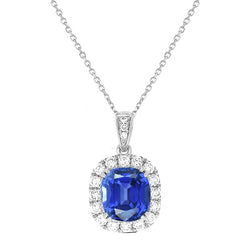 Halo Cushion Blue Sapphire & Natural Earth Mined Diamond Pendant 2.75 Carats