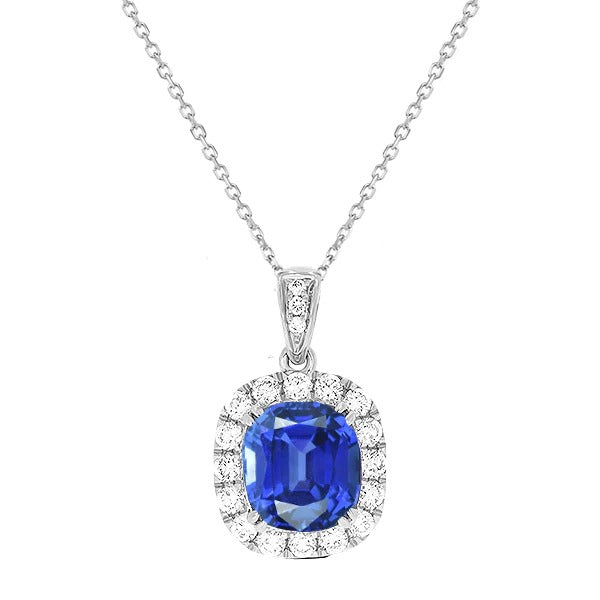 Halo Cushion Natural Blue Sapphire & Diamond Pendant 2.75 Carats - Gemstone Pendant-harrychadent.ca