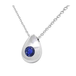 Round Natural Blue Sapphire Pendant Teardrop Flush Setting 1 Carat