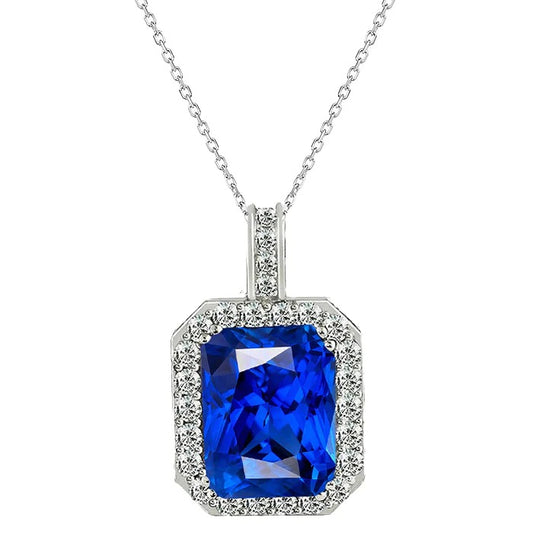 Halo Radiant Light Blue Sapphire & Diamond Pendant Gold 4.75 Carats - Gemstone Pendant-harrychadent.ca