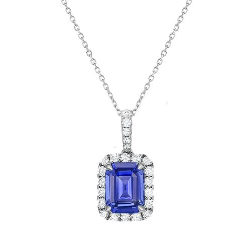 Diamond Halo Emerald Ceylon Sapphire Pendant Gold Jewelry 1.75 Carats - Gemstone Pendant-harrychadent.ca