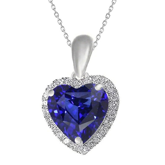 6.50 Carats Halo Diamond Pendant Heart Blue Sapphire Jewelry Gold - Gemstone Pendant-harrychadent.ca