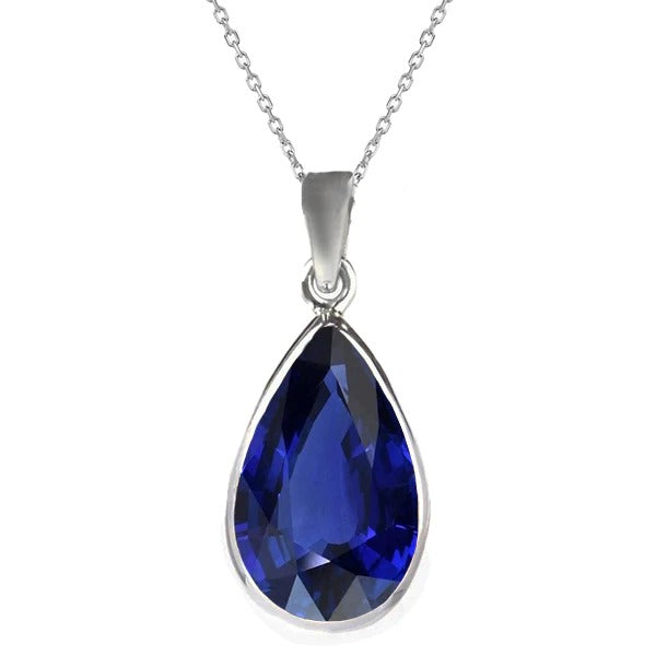 Solitaire Pendant Pear Blue Sapphire Teardrop Bezel Set 3 Carats Gold - Gemstone Pendant-harrychadent.ca