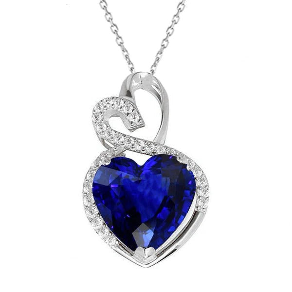 Fancy Pendant Heart Blue Sapphire & Round Diamond 4.25 Carats - Gemstone Pendant-harrychadent.ca