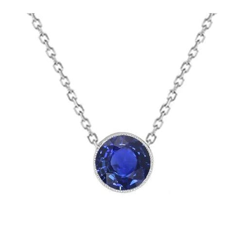 Solitaire Pendant Round Blue Sapphire Necklace 14K Gold 1 Carat - Gemstone Pendant-harrychadent.ca