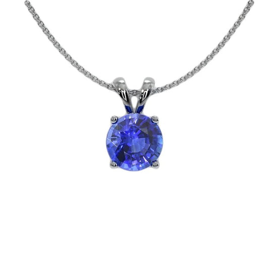 Solitaire Round Ceylon Sapphire Pendant 4 Prong Set Gold 2 Carats - Gemstone Pendant-harrychadent.ca