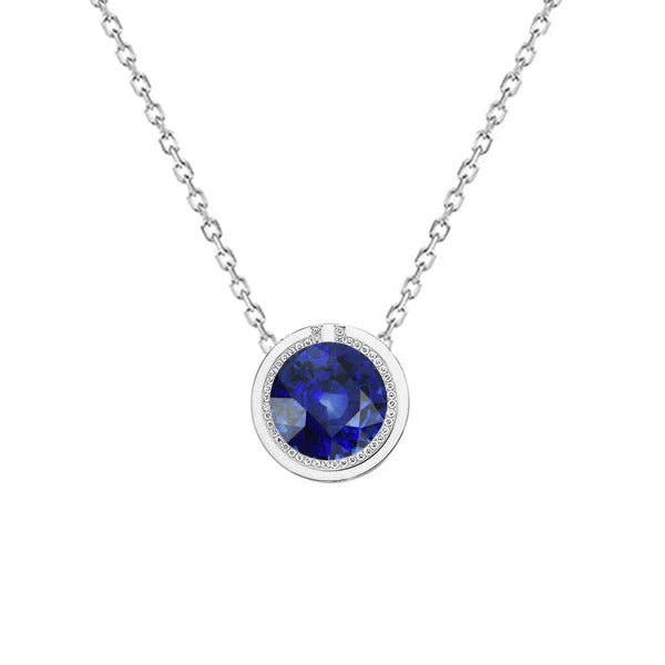 Round Blue Sapphire & Diamond Pendant Bezel Set Jewelry 1.25 Carats - Gemstone Pendant-harrychadent.ca