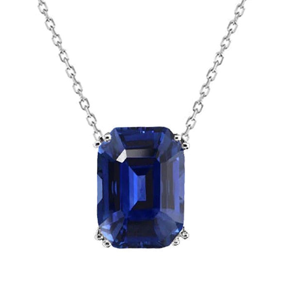 Solitaire Pendant Emerald Dark Blue Sapphire Necklace 4 Carats - Gemstone Pendant-harrychadent.ca