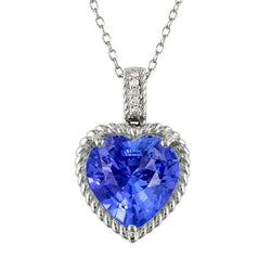 Heart Light Sapphire Pendant & Round Natural Earth Mined Diamond Rope Style 3.25 Carats