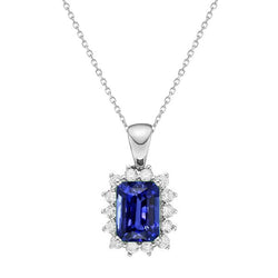 Halo Pendant Radiant Blue Sapphire and Natural Earth Mined Diamond Star Style 1.75 Carats
