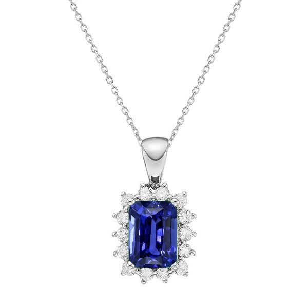 Halo Pendant Radiant Blue Sapphire and Diamond Star Style 1.75 Carats - Gemstone Pendant-harrychadent.ca