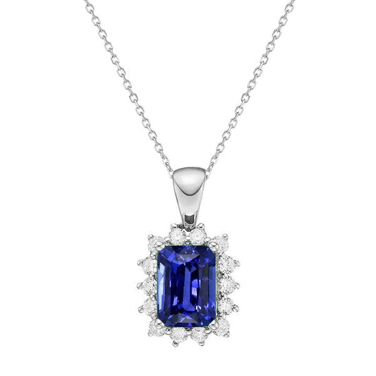 Halo Pendant Radiant Blue Sapphire and Diamond Star Style 1.75 Carats - Gemstone Pendant-harrychadent.ca